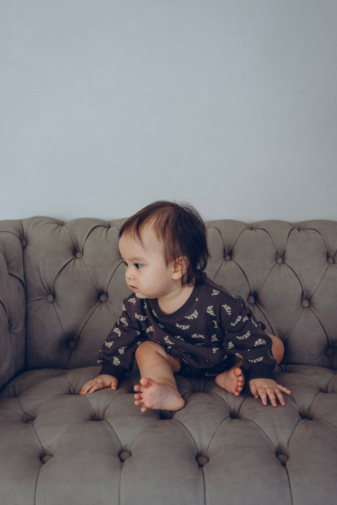Croissant Sweat Romper - Charcoal