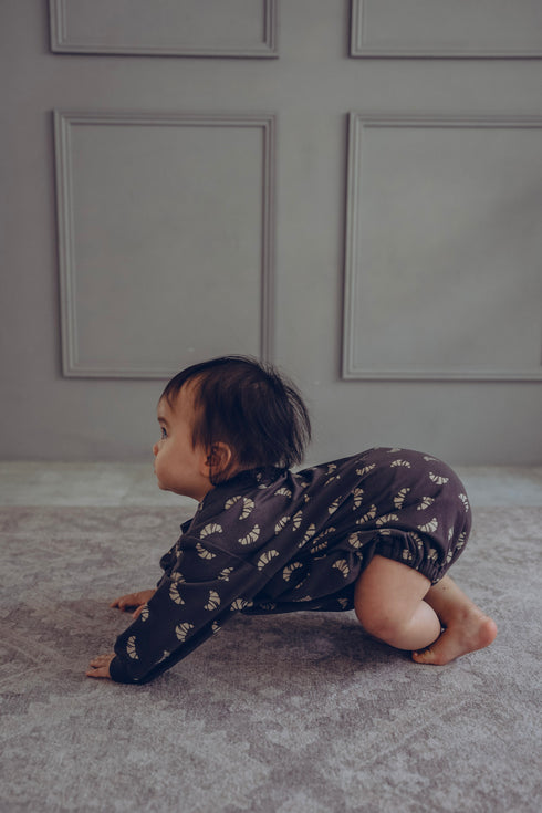 Croissant Sweat Romper - Charcoal