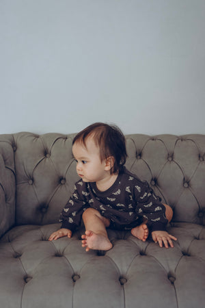 Croissant Sweat Romper - Charcoal